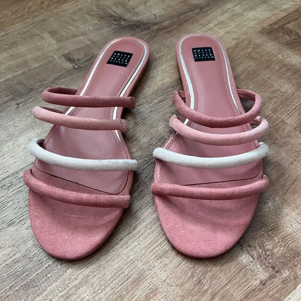White House Black Market Briella Adobe Strappy Slide Flats Pink Sandal Size 8.5M